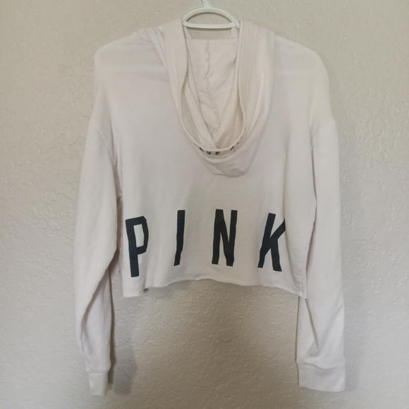 VS PINK White Cropped Long Sleeve Hoodie Sweater - Picture 7 of 8